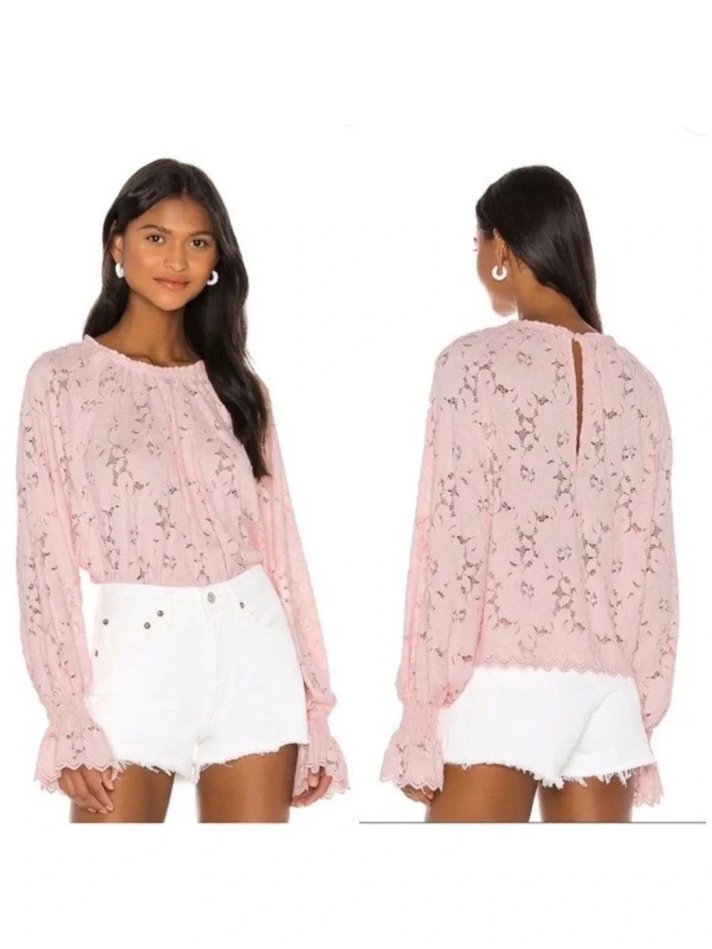 Free People Olivia Balloon Sleeve Lace Blouse